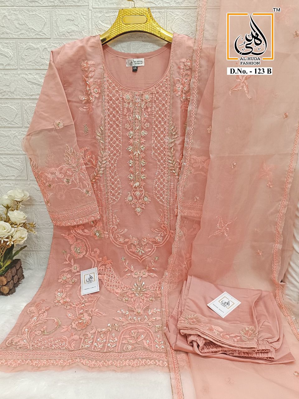 Al Huda 123 A To D Organza Embroidery Pakistani Readymade Suits Wholesale Market In Surat